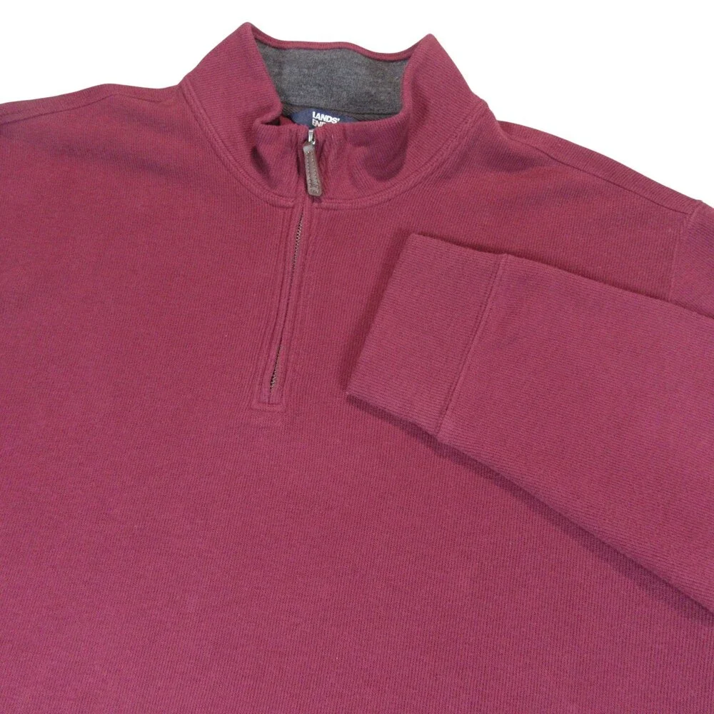 Lands' End Mens‎ Sweater Pullover 2XL Burgundy Cotton Polyester Zipper Pocket
